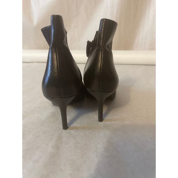 Zara Knife Boot Pointed Toe Buckle Leather Black Zip Bootie Women Size 35 US 5 - Picture 5 of 9